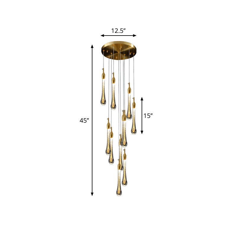 Gold Droplet Stairs Pendant Light With Water Glass: Modernist Hanging Lamp Kit