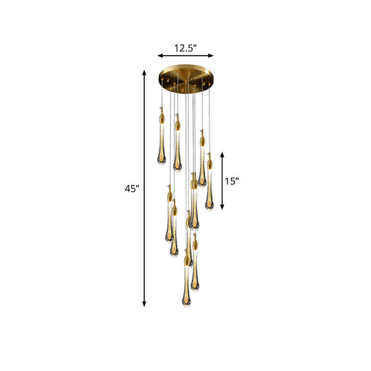 Gold Droplet Stairs Pendant Light Kit - Water Glass Modern Hanging Lamp