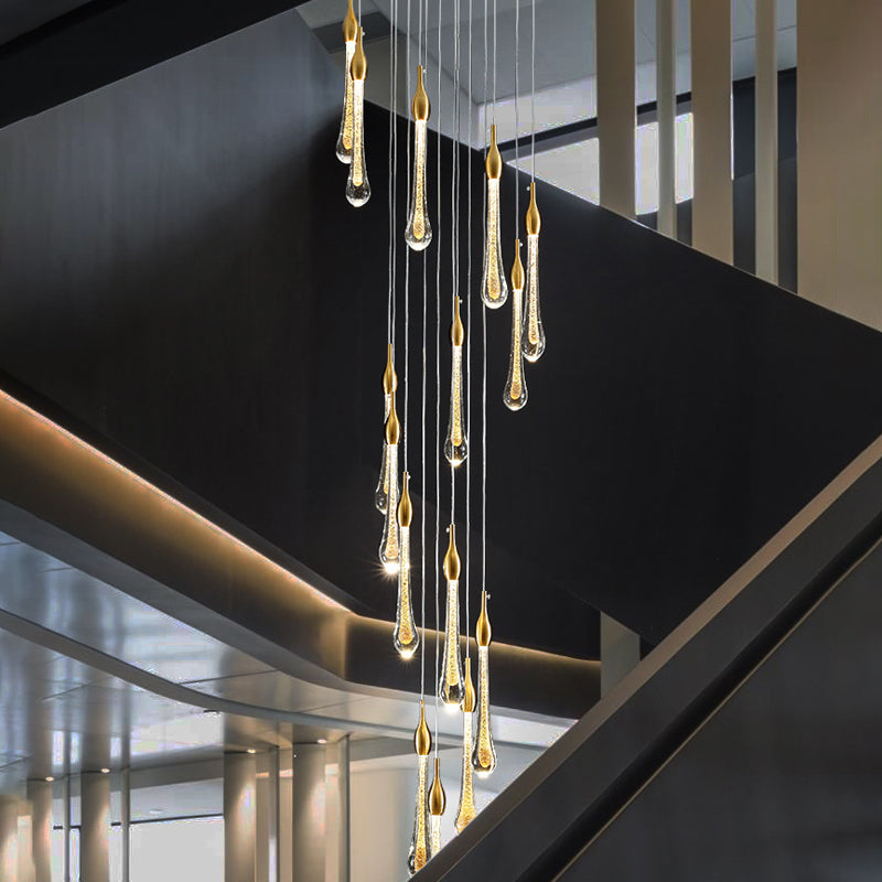 Gold Droplet Stairs Pendant Light Kit - Water Glass Modern Hanging Lamp 15 /