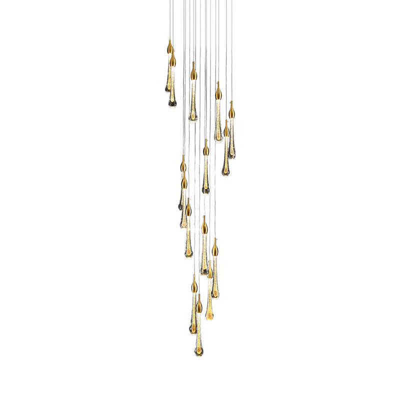 Gold Droplet Stairs Pendant Light Kit - Water Glass Modern Hanging Lamp
