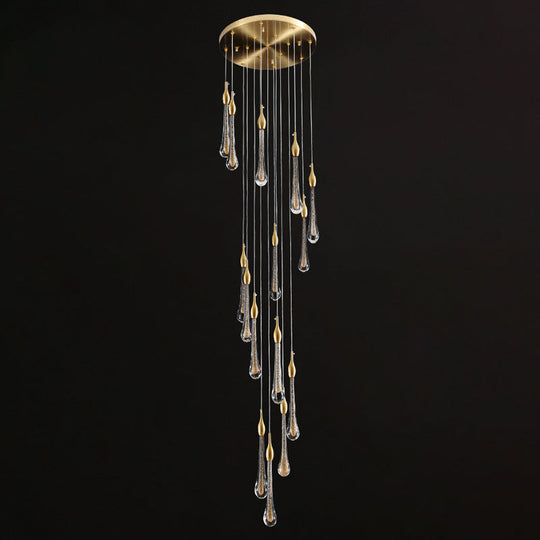 Gold Droplet Stairs Pendant Light With Water Glass: Modernist Hanging Lamp Kit