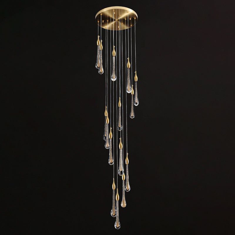 Gold Droplet Stairs Pendant Light Kit - Water Glass Modern Hanging Lamp