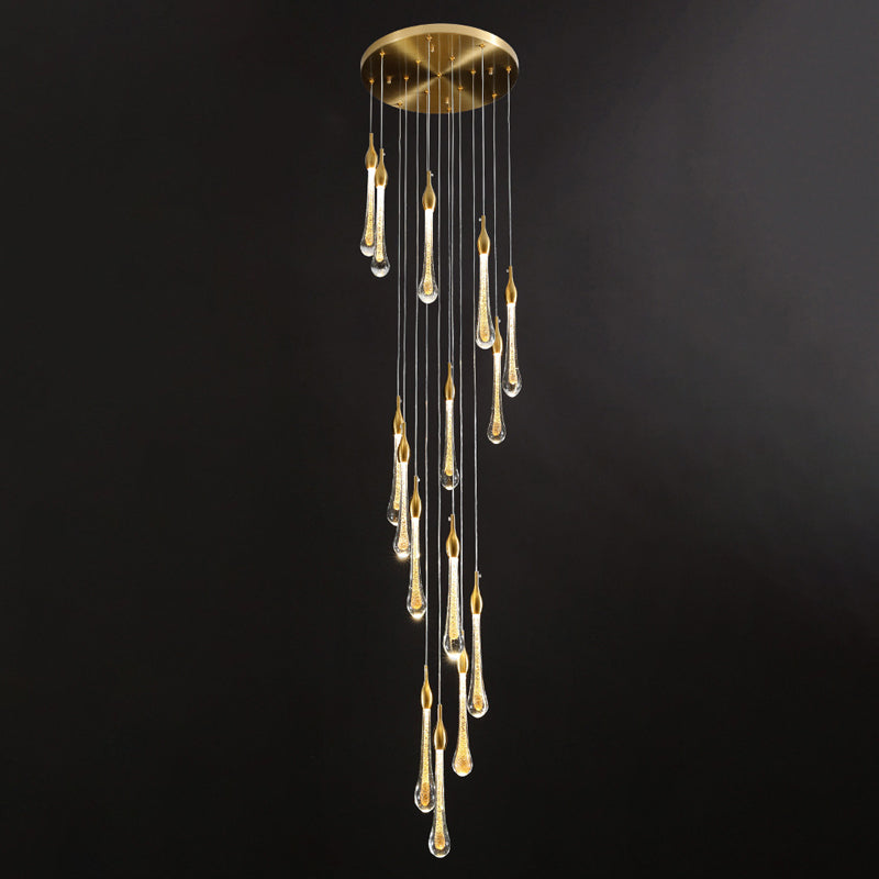 Gold Droplet Stairs Pendant Light With Water Glass: Modernist Hanging Lamp Kit