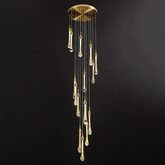 Gold Droplet Stairs Pendant Light Kit - Water Glass Modern Hanging Lamp