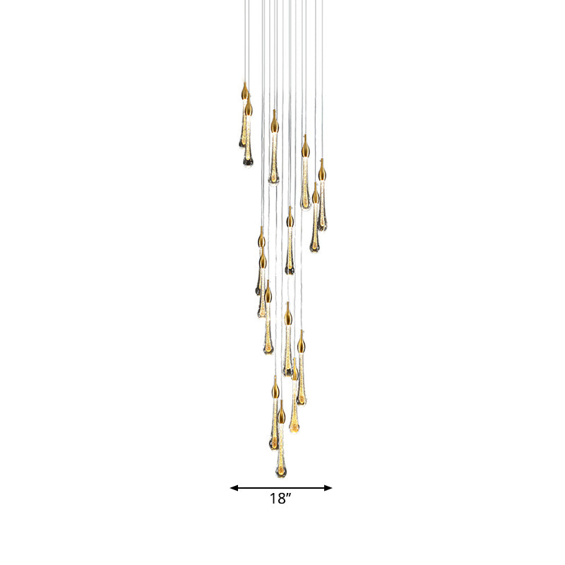 Gold Droplet Stairs Pendant Light With Water Glass: Modernist Hanging Lamp Kit