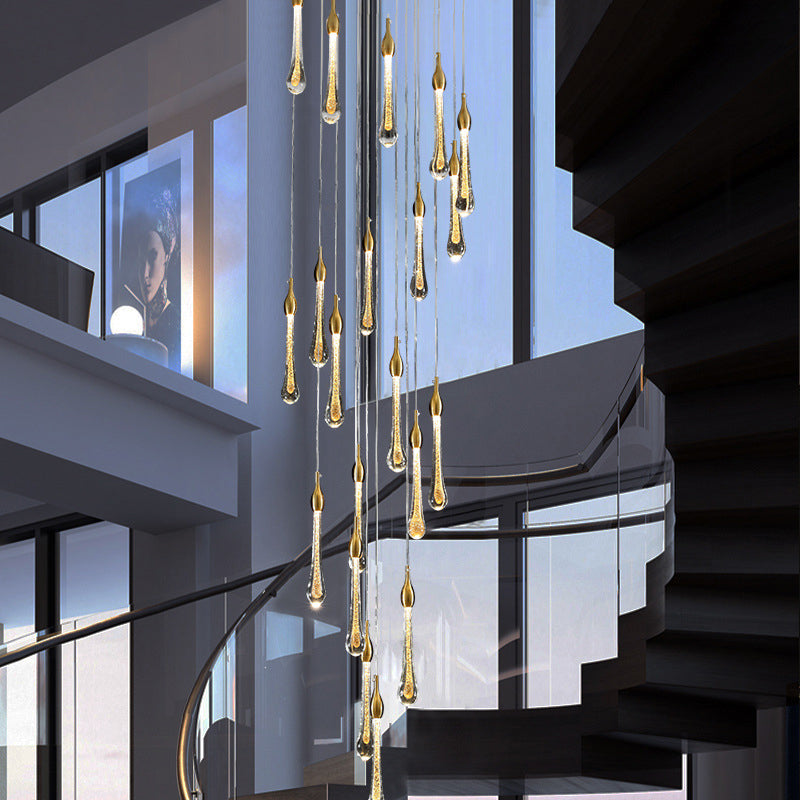 Gold Droplet Stairs Pendant Light Kit - Water Glass Modern Hanging Lamp 20 /