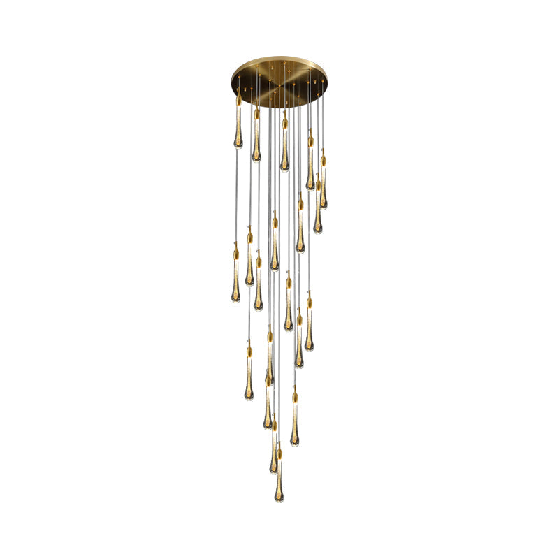 Gold Droplet Stairs Pendant Light With Water Glass: Modernist Hanging Lamp Kit