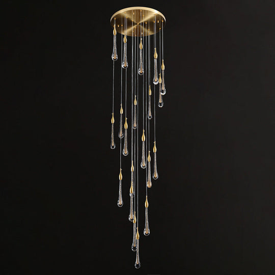 Gold Droplet Stairs Pendant Light With Water Glass: Modernist Hanging Lamp Kit