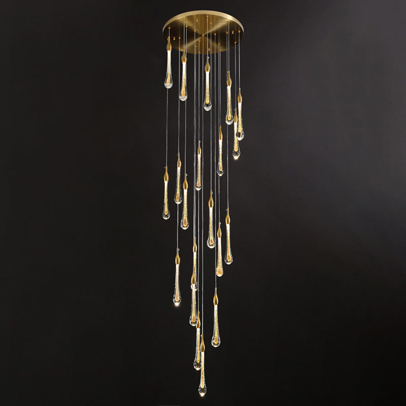 Gold Droplet Stairs Pendant Light With Water Glass: Modernist Hanging Lamp Kit