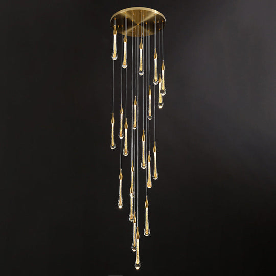 Gold Droplet Stairs Pendant Light With Water Glass: Modernist Hanging Lamp Kit