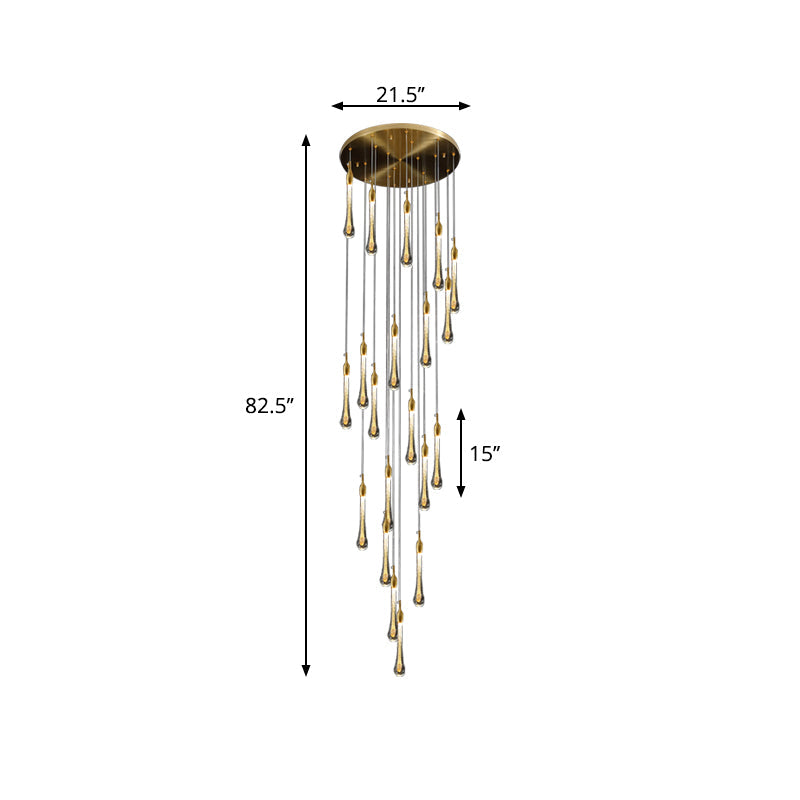 Gold Droplet Stairs Pendant Light With Water Glass: Modernist Hanging Lamp Kit