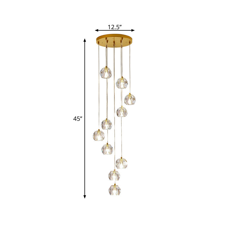Modern Gold Spiral Design Glass Pendant Light For Stairs - Multi-Pendant Ball Clear Pendulum
