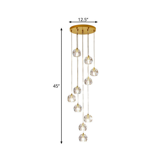 Modern Gold Spiral Design Glass Pendant Light For Stairs - Multi-Pendant Ball Clear Pendulum