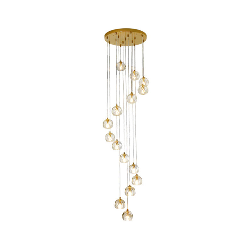 Clear Glass Multi Pendant Gold Pendulum Light With Spiral Design - Modern Stairway Lighting