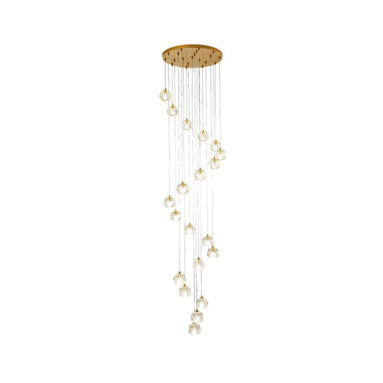 Modern Gold Spiral Design Glass Pendant Light For Stairs - Multi-Pendant Ball Clear Pendulum
