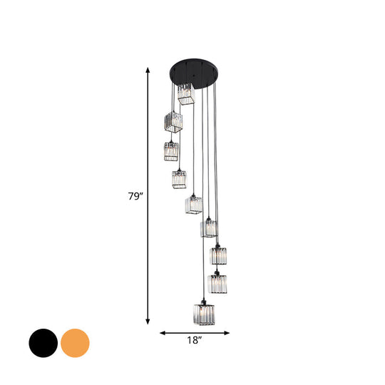 Beveled Crystal Cubic Pendant Suspension Light With Contemporary Swirl Design