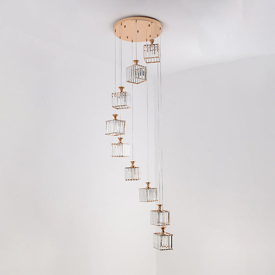 Beveled Crystal Cubic Pendant Suspension Light With Contemporary Swirl Design