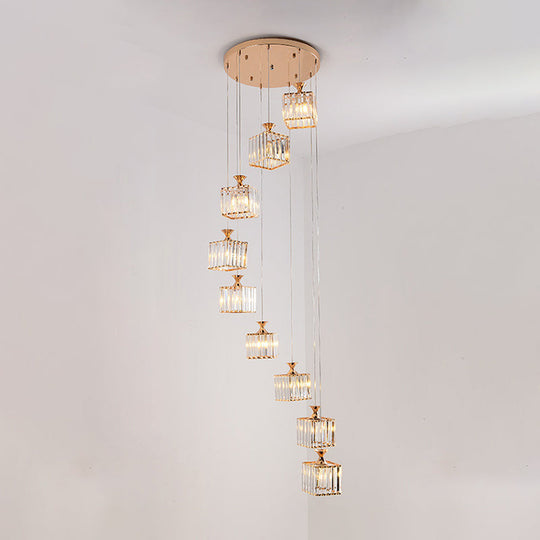 Contemporary Beveled Crystal Pendant Light With Swirl Design