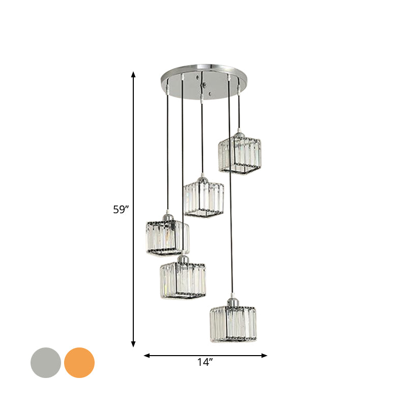 Contemporary Beveled Crystal Pendant Light With Swirl Design
