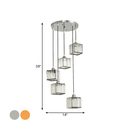 Contemporary Beveled Crystal Pendant Light With Swirl Design