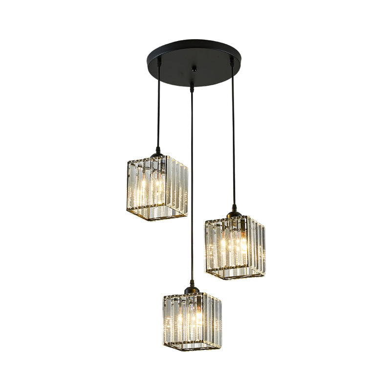 Contemporary Beveled Crystal Pendant Light With Swirl Design