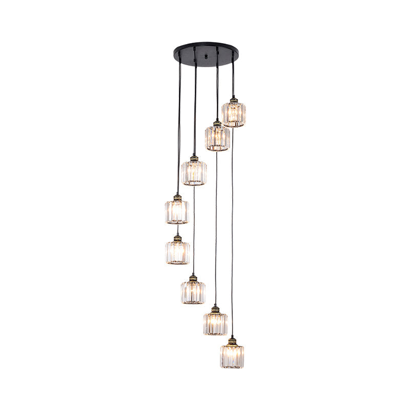 Hanging Light Drum Pendant Fixture With Beveled Crystal Shade - Nordic Style