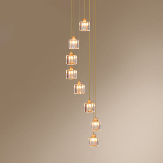 Hanging Light Drum Pendant Fixture With Beveled Crystal Shade - Nordic Style