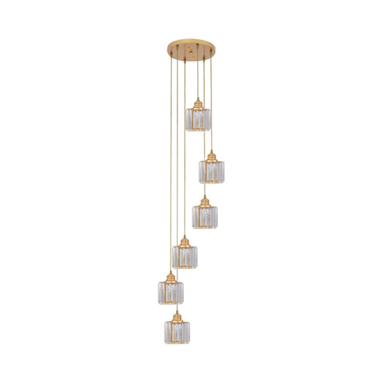 Beveled Crystal Nordic Pendant Lighting Fixture With Multiple Hanging Drum Lights