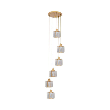 Hanging Light Drum Pendant Fixture With Beveled Crystal Shade - Nordic Style