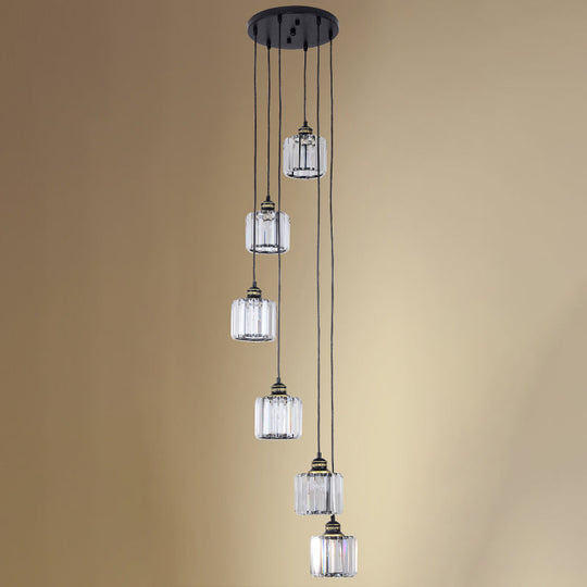 Beveled Crystal Nordic Pendant Lighting Fixture With Multiple Hanging Drum Lights