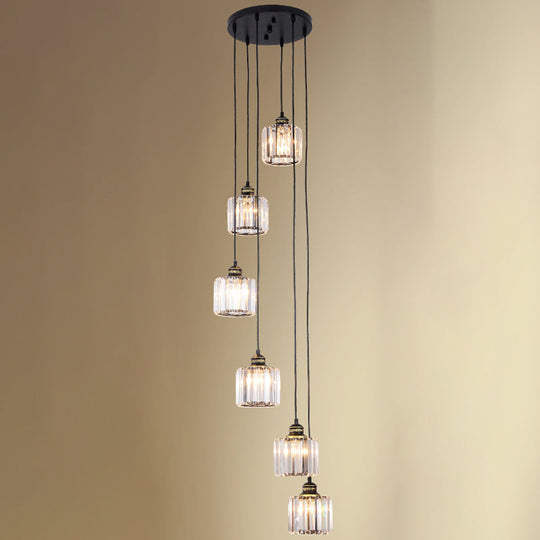 Beveled Crystal Nordic Pendant Lighting Fixture With Multiple Hanging Drum Lights
