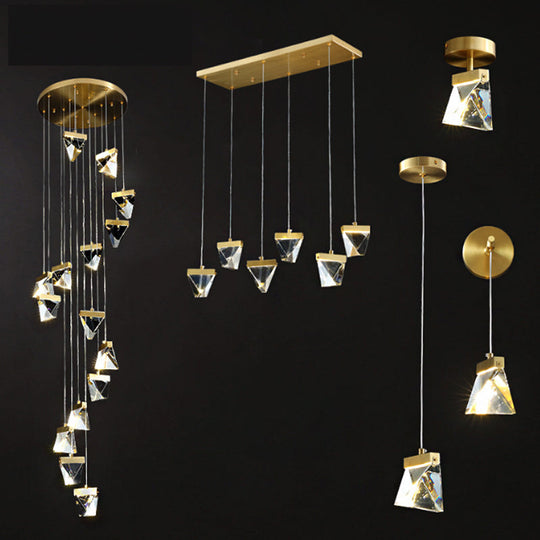 Contemporary Crystal Pendant Light For Stairs: Triangle Spiral Cluster Design