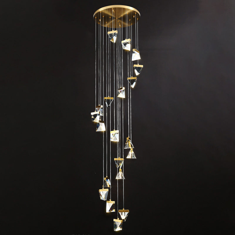 Contemporary Crystal Pendant Light For Stairs: Triangle Spiral Cluster Design