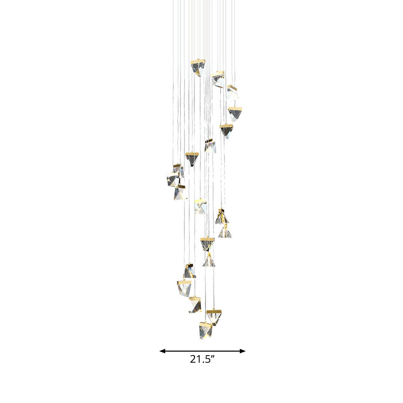 Contemporary Crystal Cluster Pendant For Stairs - Clear Triangle Spiral Hanging Light