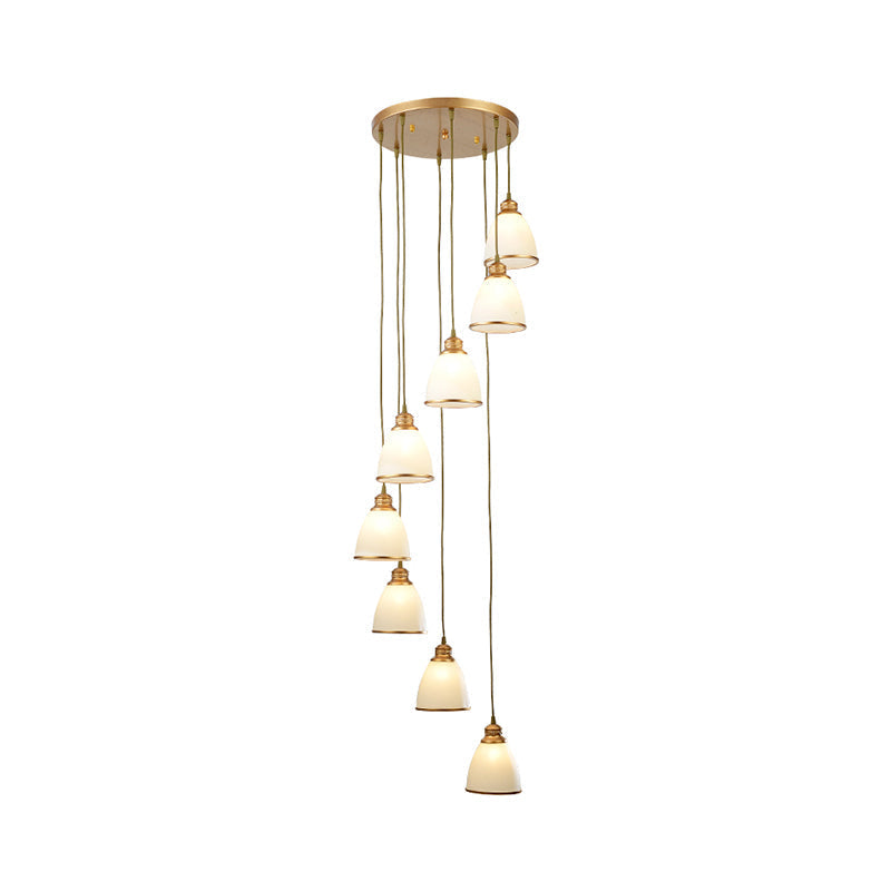 Dome Opal Glass Spiral Pendant Ceiling Light For Living Room - Simplicity And Elegance