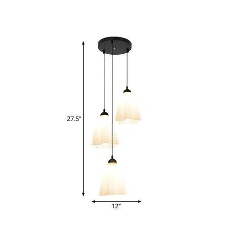 Simplicity Black Swirl Drop Pendant With White Glass Ruffled Cluster