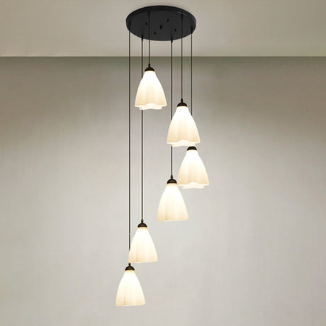 Simplicity Black Swirl Drop Pendant With White Glass Ruffled Cluster 6 / Round