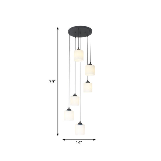 Opal Glass Stairs Pendulum Light: Modernist Cylinder Cluster Pendant In Black
