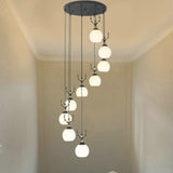 Black Milky Glass Spiral Multi Pendant Ceiling Light For Stairs 9 / White B