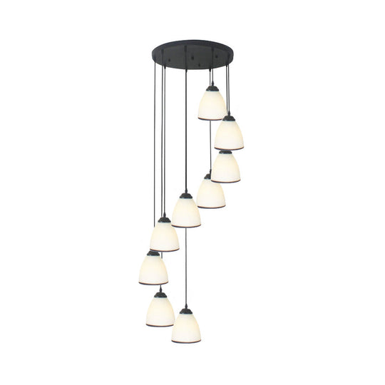 Dome Swirl Cluster Pendant Light In Black - Contemporary Opal Glass Hanging Lighting