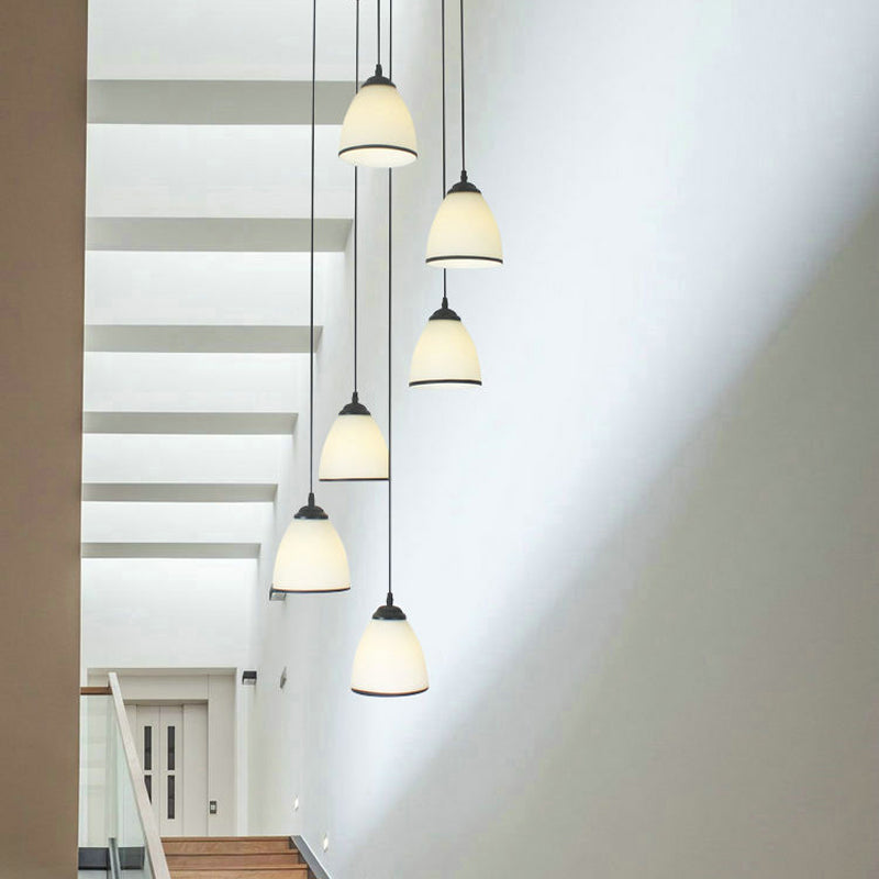 Contemporary Dome Stairs Swirl Pendant Light In Black With Opal Glass Accent Stylish Hanging