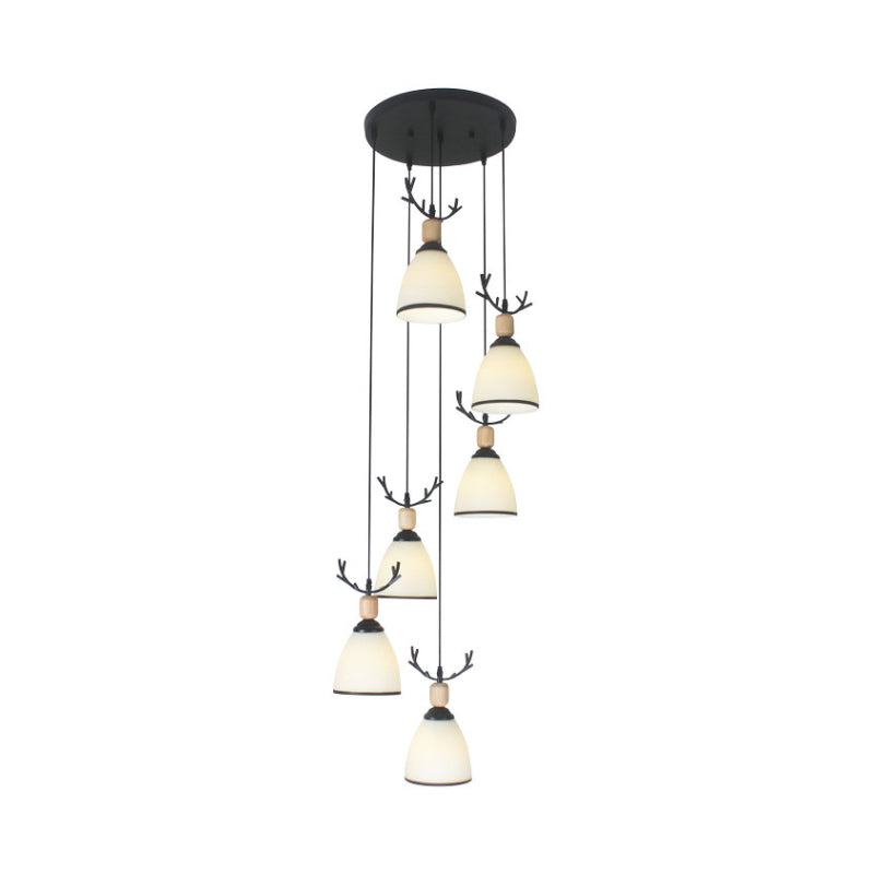 Contemporary Dome Stairs Swirl Pendant Light In Black With Opal Glass Accent Stylish Hanging