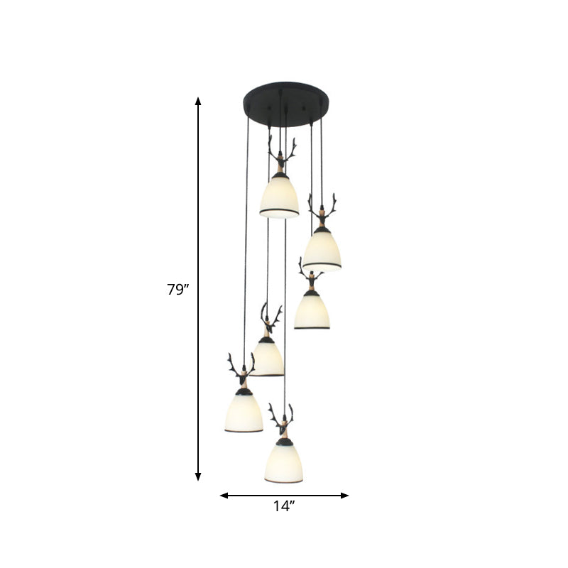 Contemporary Dome Stairs Swirl Pendant Light In Black With Opal Glass Accent Stylish Hanging