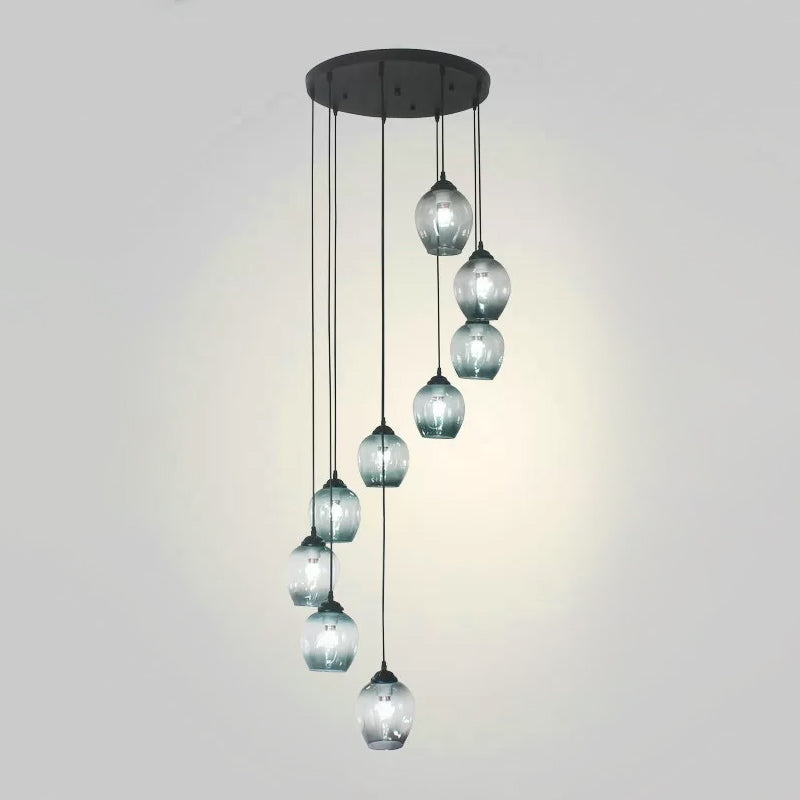 Modern Black Multi-Light Pendant Ceiling Lamp With Glass Shades 9 / Blue A