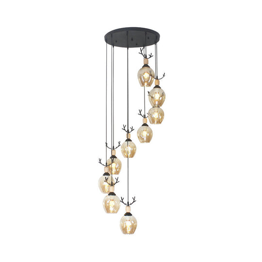Modern Black Multi-Light Pendant Ceiling Lamp With Glass Shades