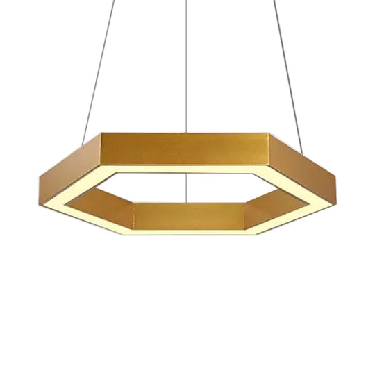 Modern Hexagon Metal Suspension Lamp - 16/23.5 Wide Led Gold Pendant Light For Living Room A/B