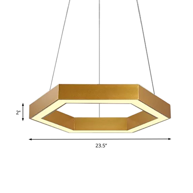 Modern Hexagon Metal Suspension Lamp - 16’/23.5’W Led Pendant Light Gold Finish Living Room
