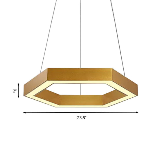 Modern Hexagon Metal Suspension Lamp - 16’/23.5’W Led Pendant Light Gold Finish Living Room