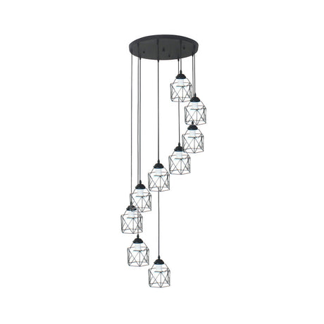 Modernist Black Hexagon Cage Pendant Lamp With Spiral Metal Design 9 / A