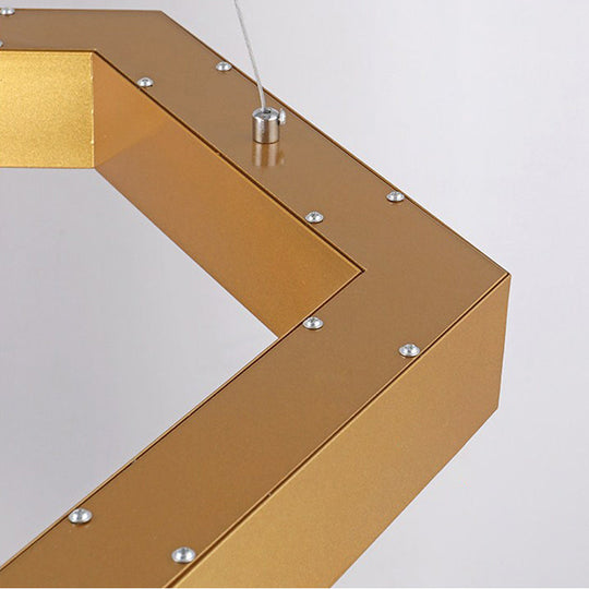 Modern Hexagon Metal Suspension Lamp - 16/23.5 Wide Led Gold Pendant Light For Living Room A/B